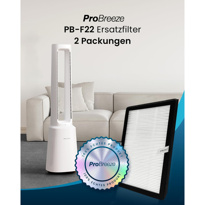 Вентилятор Pro Breeze OmniAir з очищувачем повітря, 105 см, осциляція 75°, пульт ДУ, HEPA 13, LED дисплей, 10 швидкостей, тихий, 5 режимів, 2 фільтри