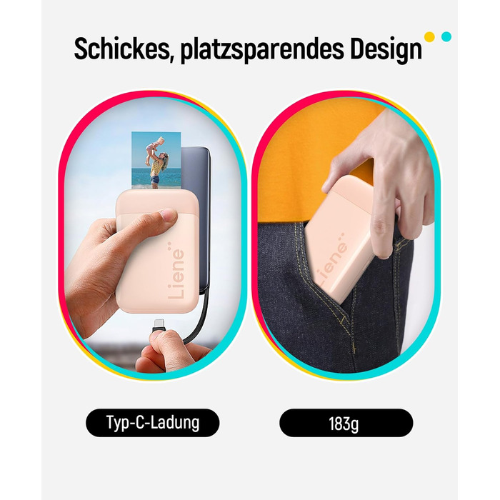 Портативний фотодрук Liene Pearl K100 з друком на Zink папері, Bluetooth 5.0, для iOS та Android, рожевий