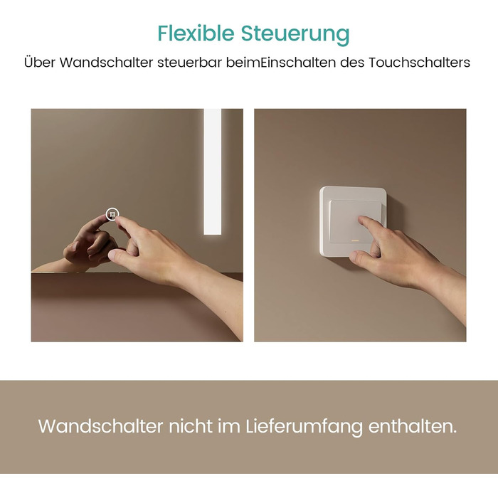 Дзеркало для ванної кімнати EMKE з підсвічуванням 60x80 см, 2 кольори світла, антизапарник, IP44, LED, сенсорний вимикач