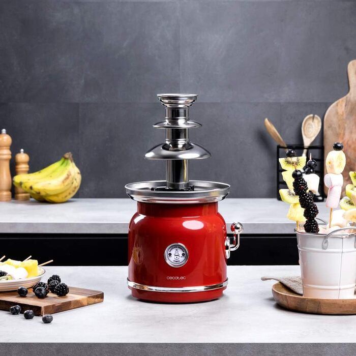 Шоколадний фонтан Cecotec Chocolicious, 90 Вт, ретро-дизайн, сталевий корпус, 3 каскади, знімні деталі, придатні для миття в посудомийній машині