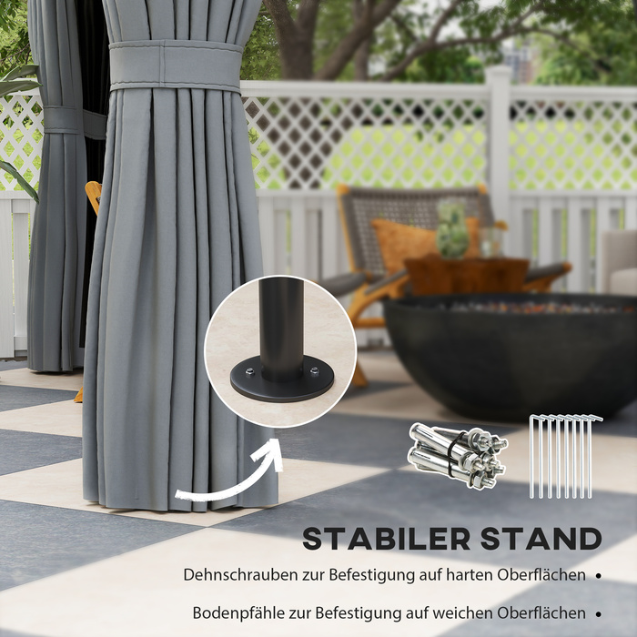 Газонний павільйон з подвійним дахом, 3x3 м, водовідштовхувальний, стабільний, зимостійкий. Металевий садовий павільйон темно-сірого кольору.