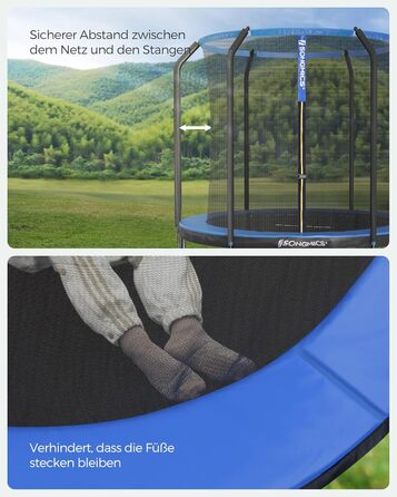 Батут SONGMICS садовий Ø244/305/366/427 см з захисною сіткою, драбиною та м'яким покриттям (244 см, Чорний + Темно-синій)