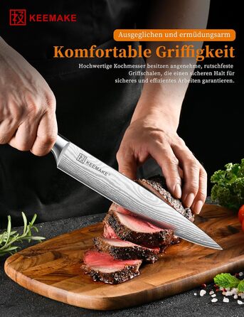 KEEMAKE Набір кухонних ножів Profi: кухонні ножі з нержавіючої сталі з захистом леза, гострі ножі шеф-кухаря та універсальні ножі для м'яса, овочів та риби (ніж для м'яса 20 см)