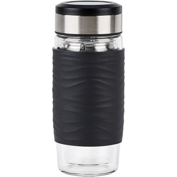 Чайний горнятко Emsa N20805 Teebecher з подвійними стінками, 0.4 л, знімний фільтр, BPA-Free, герметичне, для миття в посудомийній машині, 360° відкривання (Чорний)