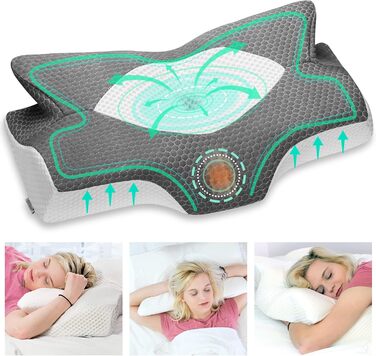 Ортопедична подушка Elviros з Memory Foam для тих, хто спить на боці, з підтримкою шиї, проти болю в шиї та плечах, 64 x 12,5/10,5 x 38 см, темно-сірий