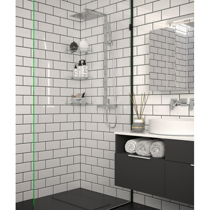 Кутова полиця для ванної кімнати Axentia Napoli, скло, нержавіюча сталь, приблизно 25 x 5,7 x 25 см Полиця приблизно 25 x 5,7 x 25 см