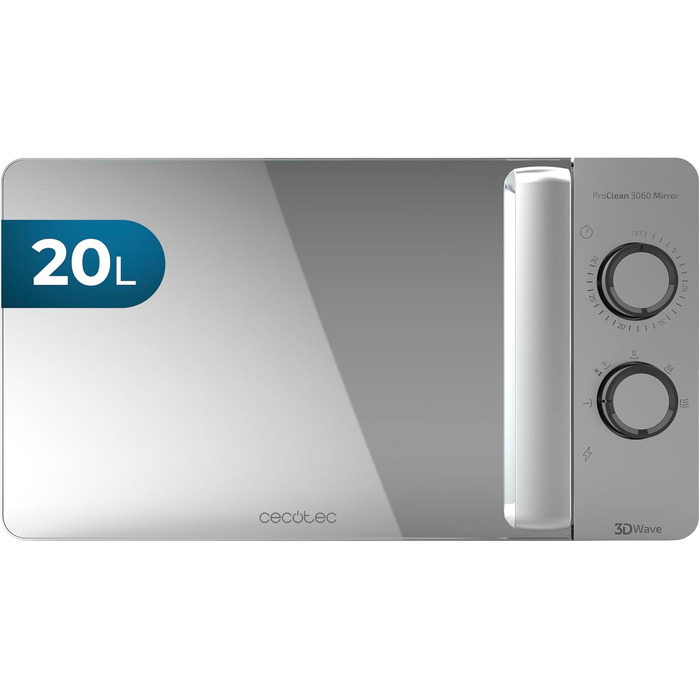 Мікрохвильова піч Cecotec ProClean 3060 20 л, 700 Вт, Ready2Clean, 6 режимів, 3D Wave, таймер 30 хв, срібляста