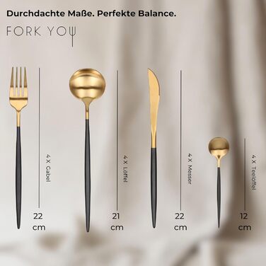 Набір столових приборів 16-частинний чорний матовий, нержавіюча сталь, для 4 осіб, стійкий до миття в посудомийній машині, подарунковий набір, Португалія