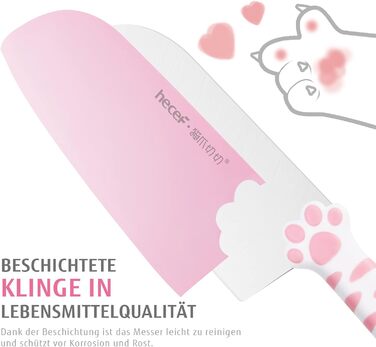 Набір кухонних ножів Hecef: 5 штук у блоці, рожевий, з ручками у формі котів