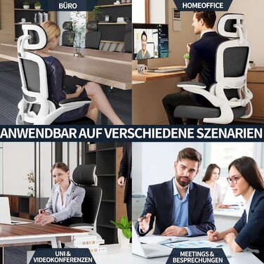 Ергономічне крісло TRALT для офісу з регульованою поперековою підтримкою та підголівником. Ігрове крісло, офісне крісло, крісло для дому, крісло для великих людей, 150 кг, біло-чорне