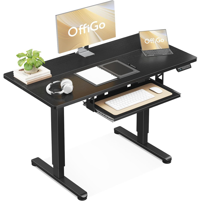 Електричний стіл OffiGo, 100x50 см, з підставкою для клавіатури, 3 режими пам'яті, для роботи та навчання, білий