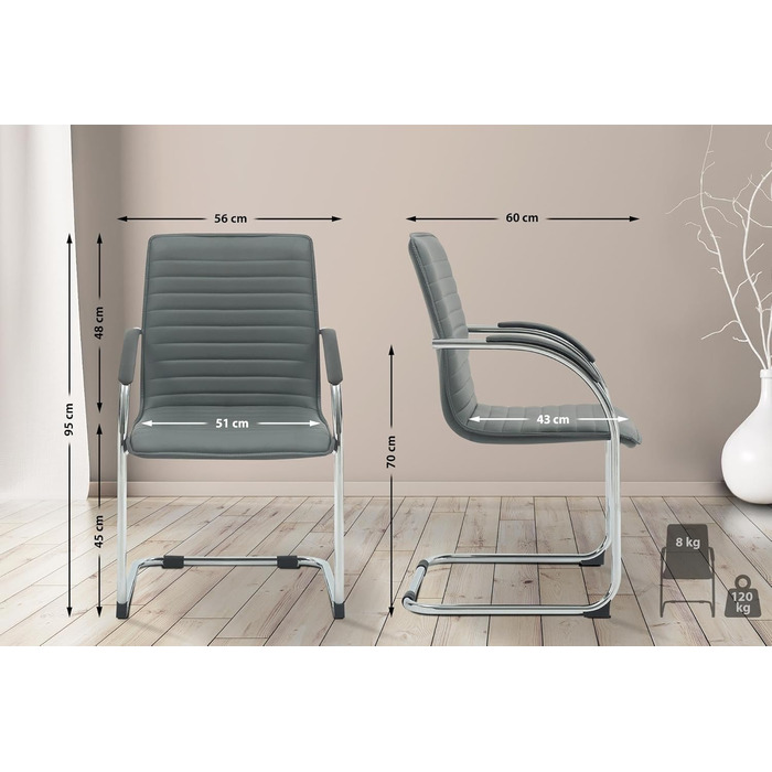 Набір з 2-х відкидних крісел Tira з штучної шкіри, сірого кольору, з м'яким сидінням