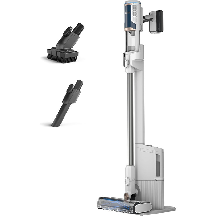 Пылесос Shark Clean & Empty с док-станцией для самоочистки, до 40 мин. работы, беспроводной, для шерсти животных, ковров и твердых полов, с LED-подсветкой, тихий, белый/синий, BU3521EU