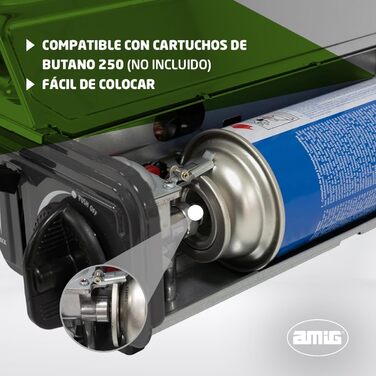 Газовий намет Amig CAMP02 з двома пальниками та грилем - для кемпінгу, з алюмінієвого лиття, сумісний з картриджами B-250