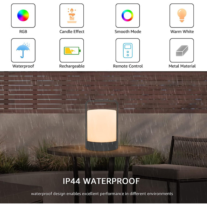 Вулична лампа FUYO з акумуляторною батареєю, бездротова світлодіодна настільна лампа з регульованою яскравістю і теплотою, що змінює колір RGB, портативна настільна лампа IP44 для зовнішньої вітальні, саду, спальні, кемпінгу, циліндра