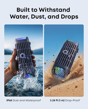 Soundcore Boom 3i від Anker – портативна Bluetooth колонка, водонепроникна IP68, 50W, 16 годин, світлодіодна підсвітка, TWS Stereo, для риболовлі, каякінгу, кемпінгу (Ozeanblau)