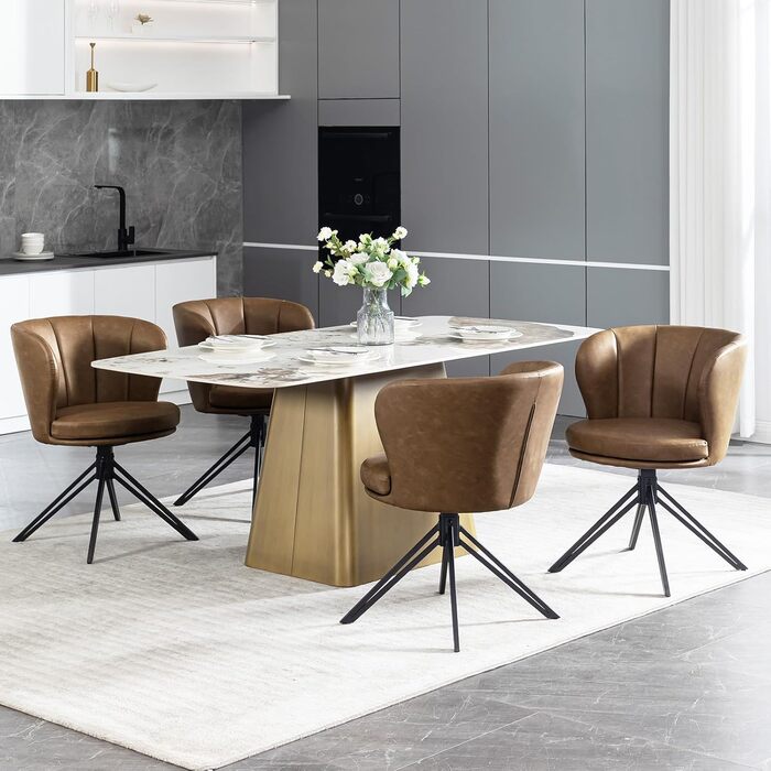 Крісла для їдальні WOLTU (2 шт), обертаються на 360°, з підлокітниками, для кухні та вітальні, стильні, витримують до 150 кг (штучна шкіра, темно-коричневі)