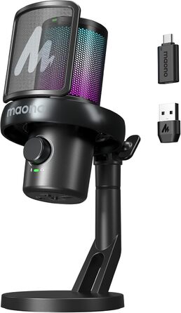 Мікрофон MAONO DM40 Pro бездротовий для ПК з RGB підсвіткою та ШІ-зміною голосу, шумозаглушення, для геймінгу, подкастингу та стрімінгу (чорний)