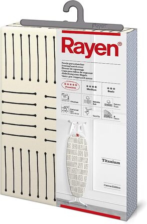 Еластичний чохол Rayen 6304.01 преміум-класу для прасування, білий з чорними смужками, 127x51 см (система регулювання Easy Clip)
