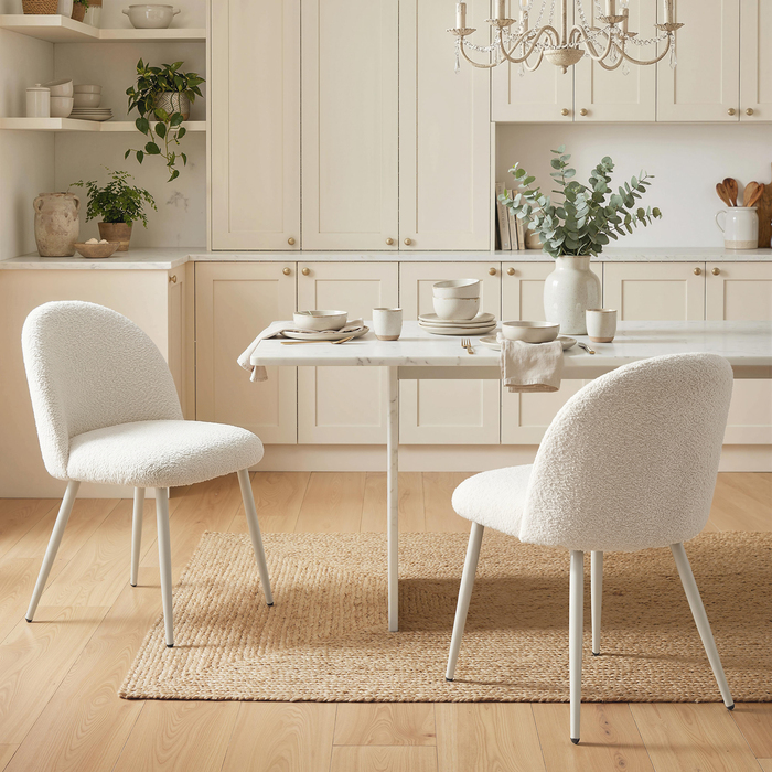 Обідні стільці для кухні, м'яко оббиті жаккардом, розміром 50,5 x 57,5 x 78,5 см, кремово-білі