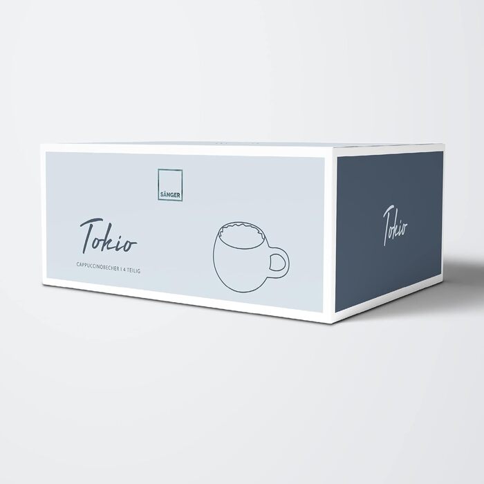 Набір кавових чашок Sänger Tokio 8 шт., чашки для капучино 4 шт., набір чашок з блюдцями, 80 мл, кераміка, блакитно-чорний колір з коричневими акцентами, PREMIUM COLLECTION