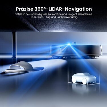 Робот-пилосос Proscenic Q8 Max+ з функцією миття, 8000Pa, 200хв, док-станція для самоочищення, 3л, лазерна навігація, керування через додаток, сумісність з Alexa, Google, Siri, чорний