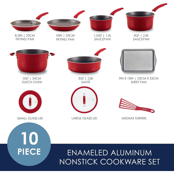 Набір посуду Rachael Ray Cook + Create з антипригарним покриттям, 10 предметів, Agave (червоний)