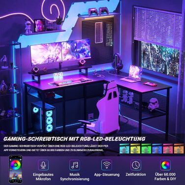 L-подібний ігровий стіл, 141x117x76 см, з полицею, для дому, офісу, навчання, ігор, чорний