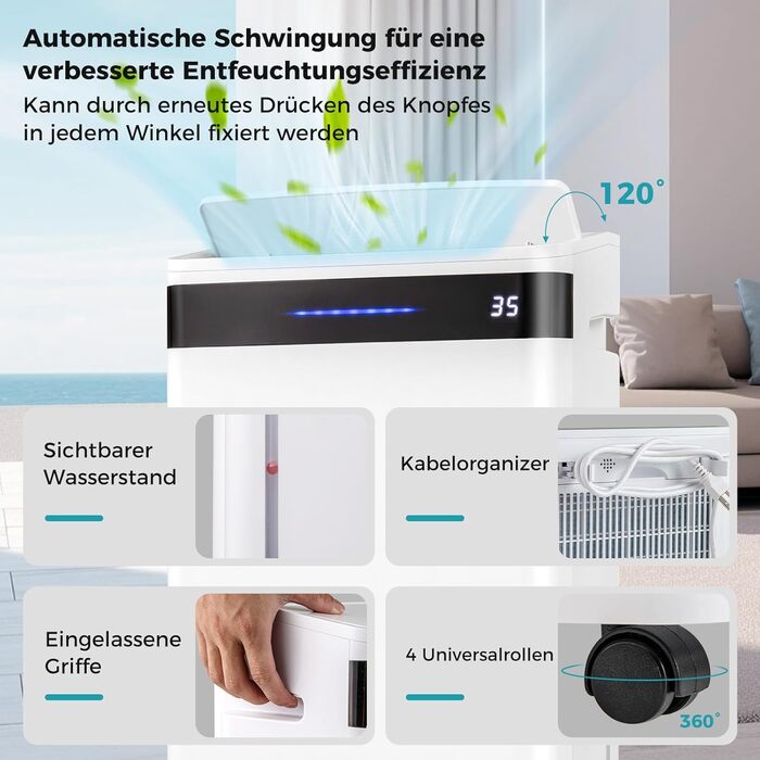 Електричний осушувач повітря COSTWAY 3 режими, 30м², 6.5л бак, таймер 24г, 2 швидкості, тихий режим ≤42dB, 28.5л/день