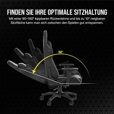Ігрове крісло Corsair TC100 Relaxed, екошкіра, чорне, ергономічне, з подушками для попереку та шиї, регульовані підлокітники, дизайн у стилі автоспорту