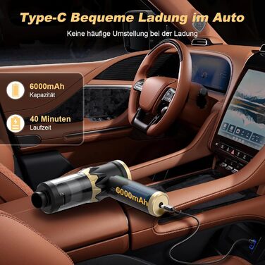 Акумуляторний ручний автомобільний пилосос 4 в 1, потужність 25000Па, безщітковий двигун 105000 об/хв, бездротовий пилосос для авто, офісу, диванів та шерсті тварин