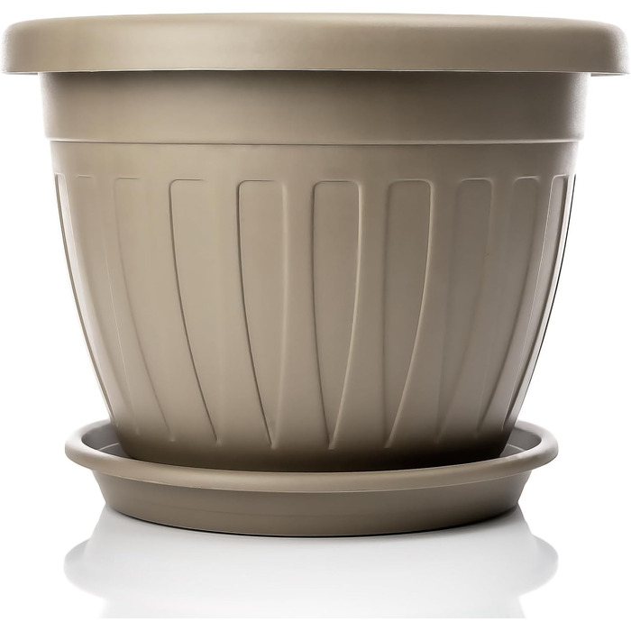 Квітчалка BigDean 3X з підставкою, 50x38 см, мокко - водостійкий горщик для квітів, UV-стійкий, з водозливом, з міцного пластику, для дому та саду, Made in Europe