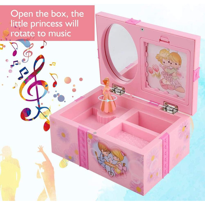 Музична скринька для коштовностей (пластикова, квадратна, мультяшна). Музична скринька, футляр для зберігання ювелірних виробів, Музична скринька для принцеси, найкраща
