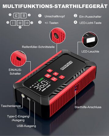 Powerbank для автомобіля з компресором 150 PSI, 7000A, 12V, 8L/10L (бензин/дизель), LED-ліхтарик