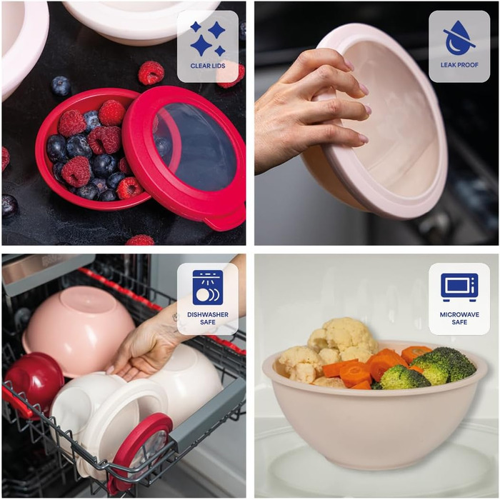 Набір місок для змішування з нержавіючої сталі WHYSKO | Контейнери для зберігання продуктів | Для кухні та холодильника | Екологічні, міцні (з блакитними кришками)