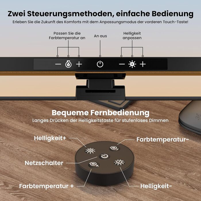 Моніторна лампа з пультом дистанційного керування, захист очей, регулювання яскравості та колірної температури, USB-лампа для монітора, ігровий офіс, дім