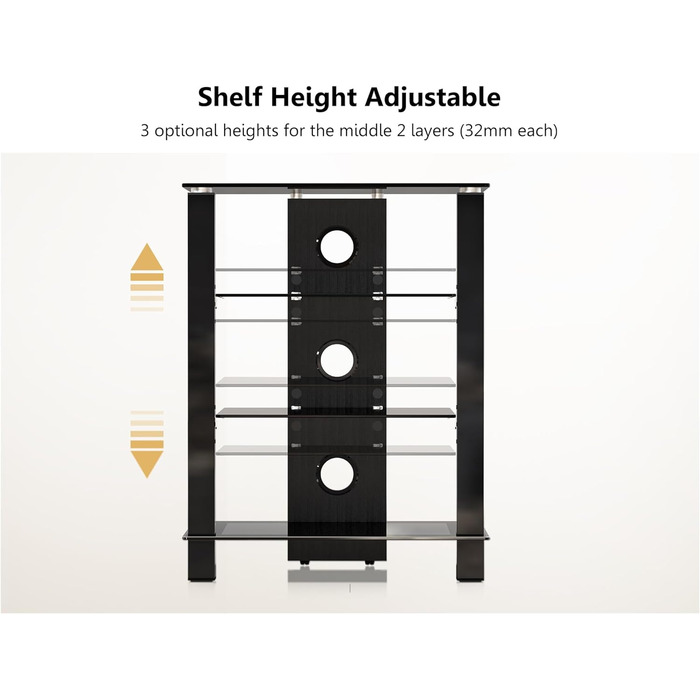 Стельова полиця FITUEYES для телевізора та аудіоапаратури з регульованою висотою, скло та алюміній