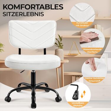 Крісло офісне Yaheetech з регульованою висотою сидіння, обертається на 360°, штучна шкіра, з роликами для офісу/вітальні, біле