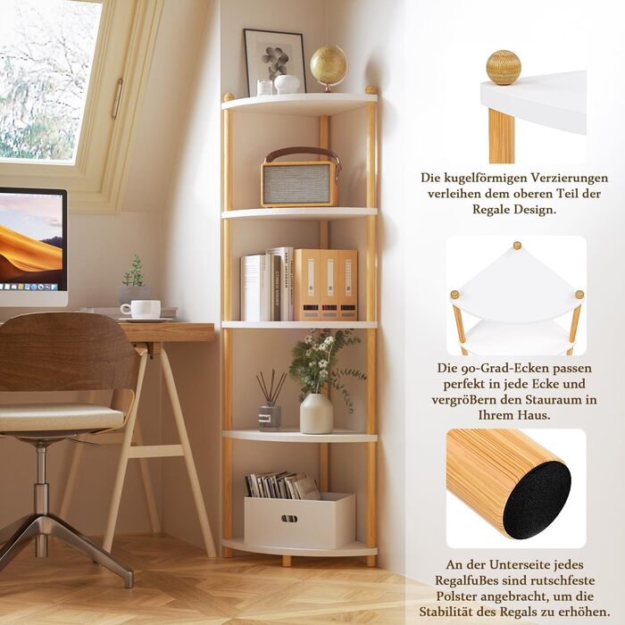 Стелаж Руічан з 5 полицями, 143.5 x 29 x 29 см, білий. Підійде для кухні, ванної, вітальні, офісу.