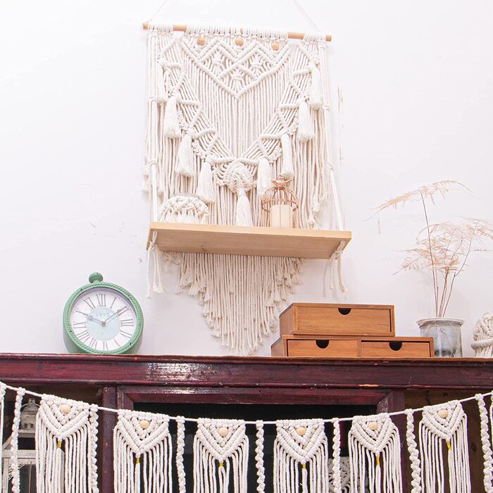 Настінна полиця в стилі макраме в стилі бохо, дерев'яна полиця для декоративно - прикладного мистецтва 43,2 см Ш х 80 см л