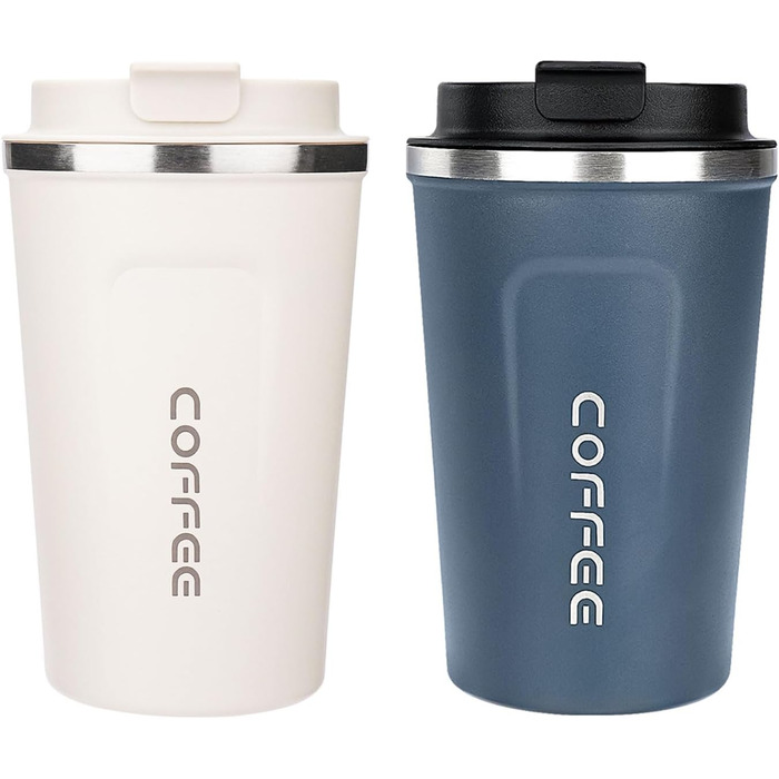 ERBO Термокружка для кави з нержавіючої сталі, 380 мл, набір 2 шт (білий + рожевий)