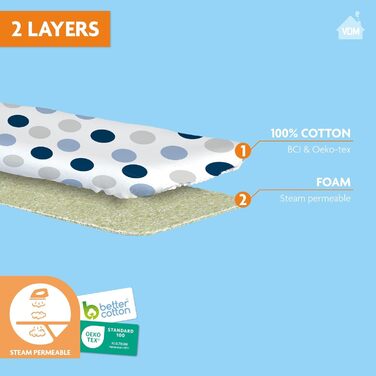 Чохол для гладильної дошки Classic - двошаровий, з шаром пінополіуретану 3 мм, розмір 42-52 см (ширина) та 130-138 см (довжина) - універсальний (Dots, L)