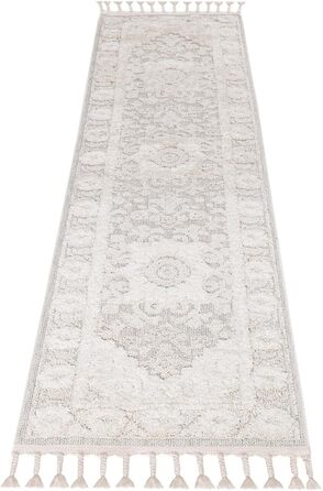 Килим City Carpet Runner Boho Cream 80x300 см - Орнаменти, Бордюр, 3D Ефект, Сизаль, Бахрома