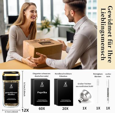 Набір для спецій 24 шт. з поворотними кришками та місткими воронками, вологостійкі етикетки, зручне зберігання спецій