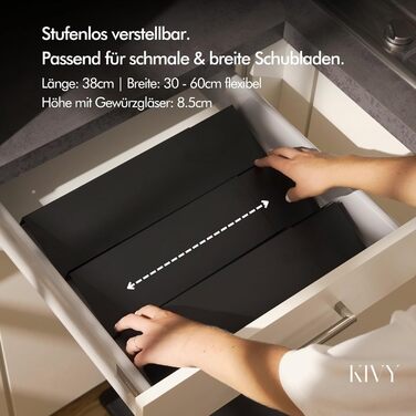 Органайзер для спецій KIVY з полицями та 24 скляними баночками | Регульований, підходить для всіх ящиків | Чорний колір