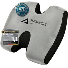 Ортопедична подушка для сидіння преміум-класу - Ergonomisches Sitzkissen для офісу та авто з 3D Memory Foam, сертифікат OEKO-TEX-100 (65-100 кг), сірий колір