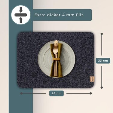 Набір килимків на стіл Kontor28® з фетру 100% Made in Germany | Килимки з переробленого rPET-фетру, миючі та стійкі до бруду | Стійкі до подряпин та високих температур, колір антрацит - набір з 6 шт.