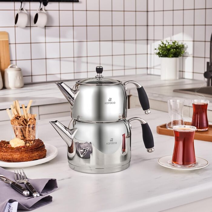 Набір для заварювання чаю Karaca Mira: турка, чайник 1л, чайник 2л з нержавіючої сталі, для індукційних плит, миється в посудомийній машині
