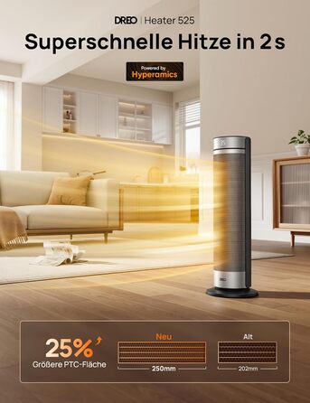 Електричний обігрівач Dreo 23 дюйми, 2000 Вт, тихий, з пультом, таймером, осциляцією, 5 режимів, PTC-кераміка, термостат, для великих приміщень, офісу, срібний