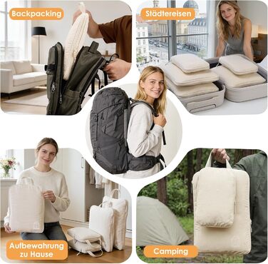 Набір органайзерів для одягу в подорож Compression Packing Cubes, компресійні сумки для валізи та рюкзака, нейлонові органайзери для речей, бежевий, 5 шт.